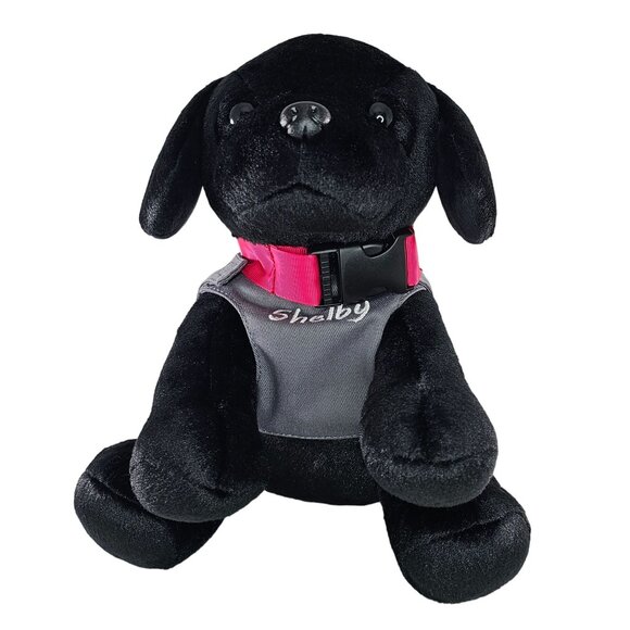 Shelby Denver Police Dog Plush Black Toy Pink Collar Grey Vest Stuffed Animal - Picture 1 of 8